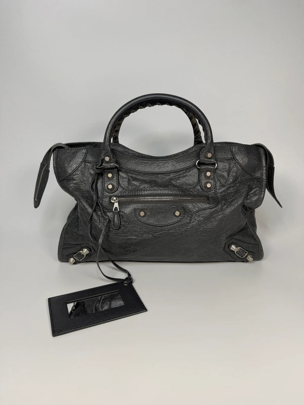 BALENCIAGA MEDIUM LE CITY BAG IN GREY LEATHER WITH SILVER HARDWARE