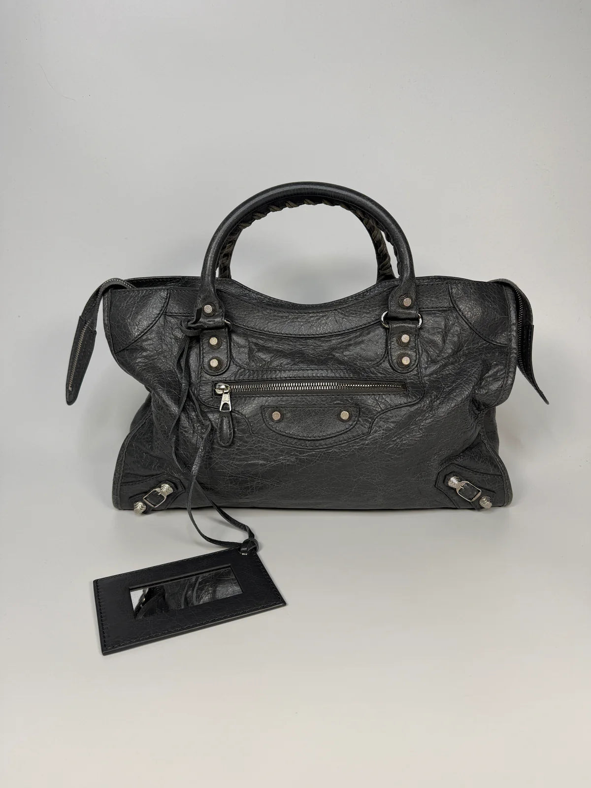 BALENCIAGA MEDIUM LE CITY BAG IN GREY LEATHER WITH SILVER HARDWARE