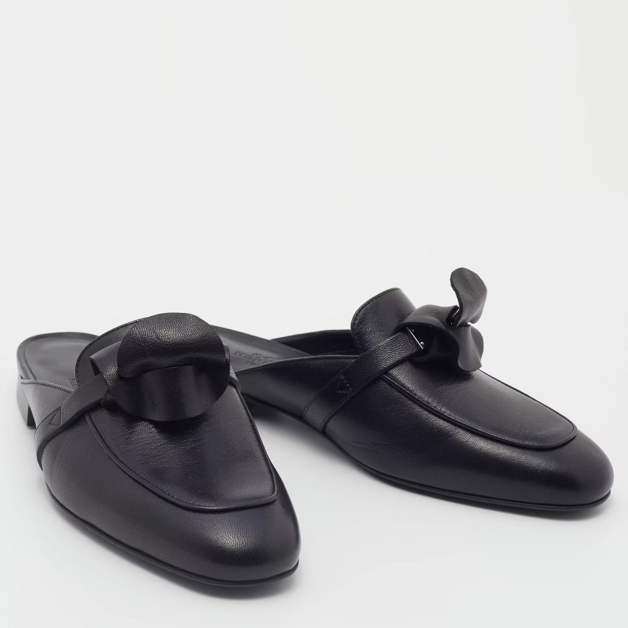 Hermes Black Leather Oz Mules Size 36