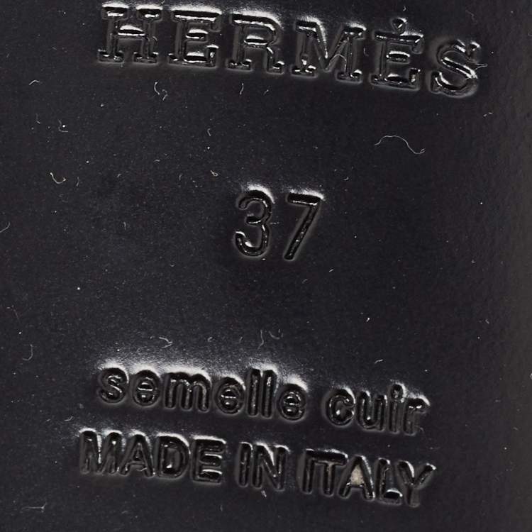 Hermes Black Leather Beach Flat Slides Size 37
