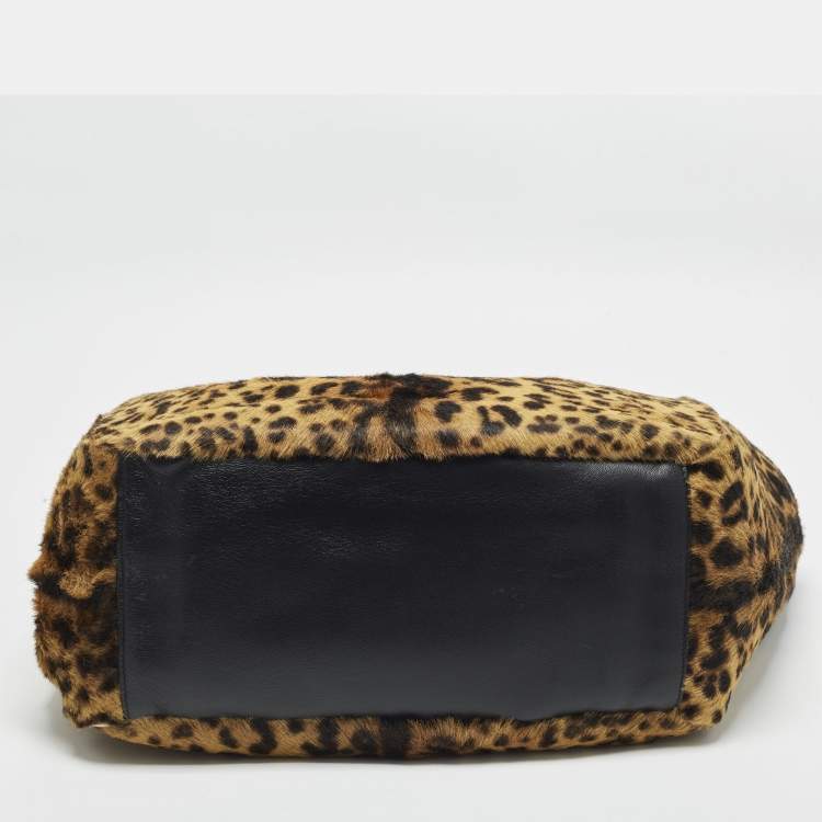 Saint Laurent LE 5 À 7 Bea Brown Leopard Print Calf Hair Tote