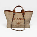 CHANEL LARGE DEAUVILLE TOTE BAG IN BEIGE WITH SILVER HARDWARE