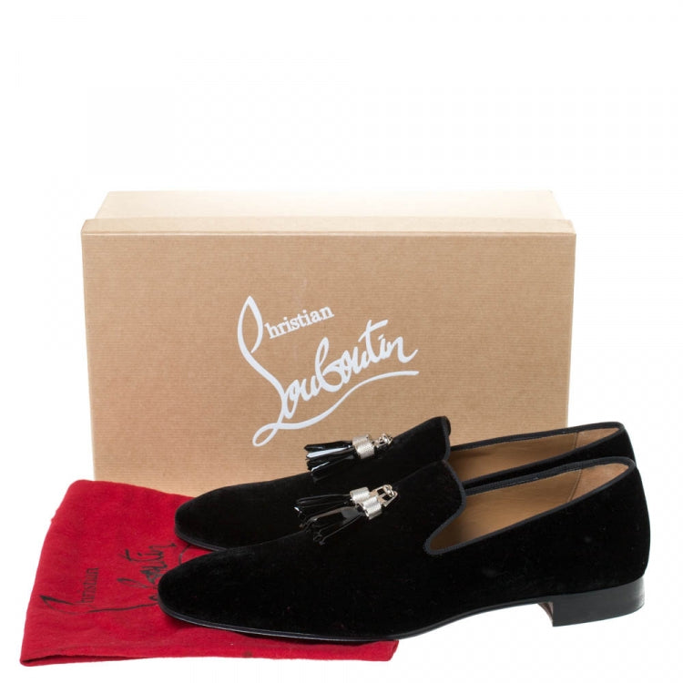 Christian Louboutin Black Velvet Rivalion Slip On Loafers Size 43