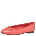 Chanel Coral Pink Leather CC Cap Toe Bow Ballet Flats Size 40