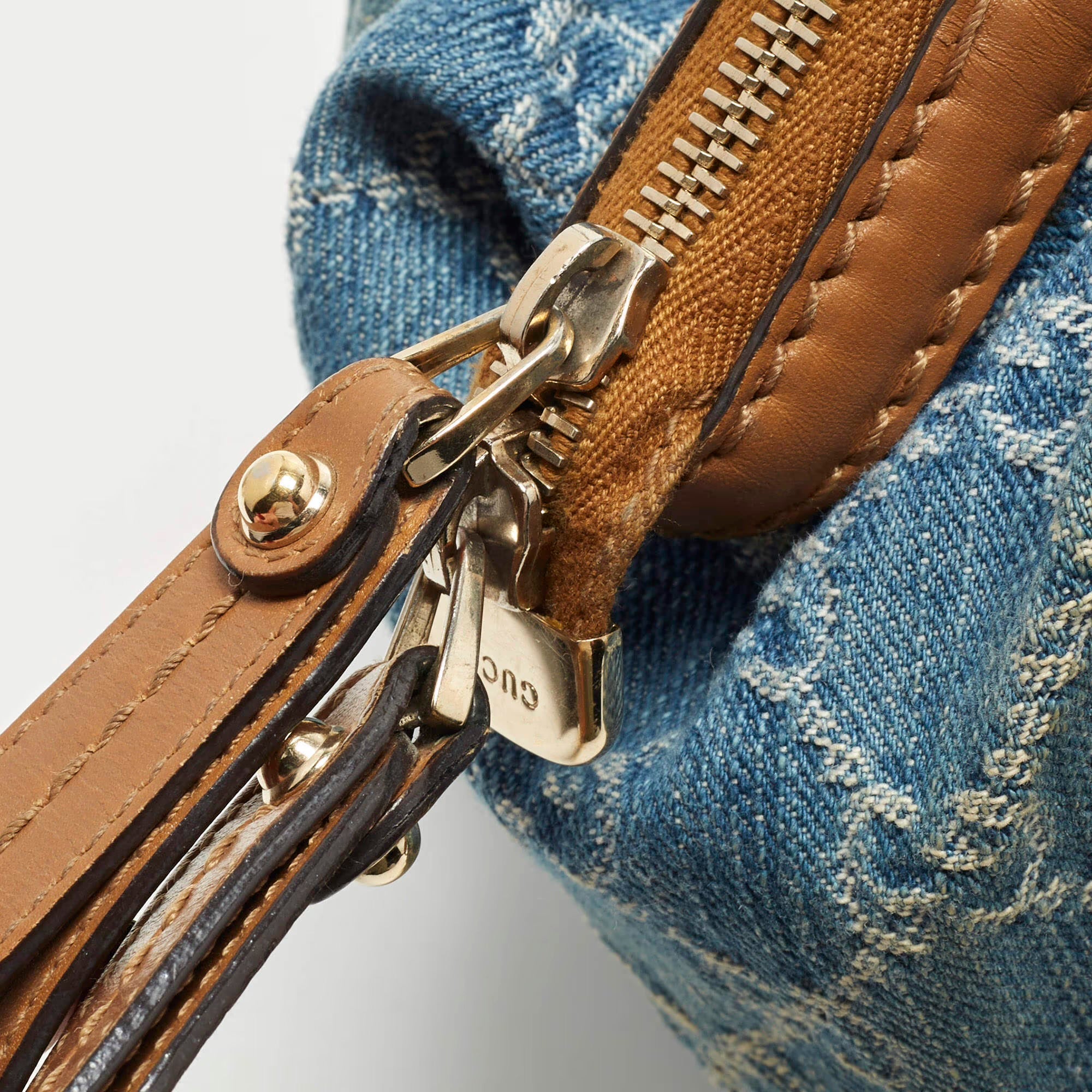 Gucci Sukey Medium Blue/Tan GG Denim Satchel