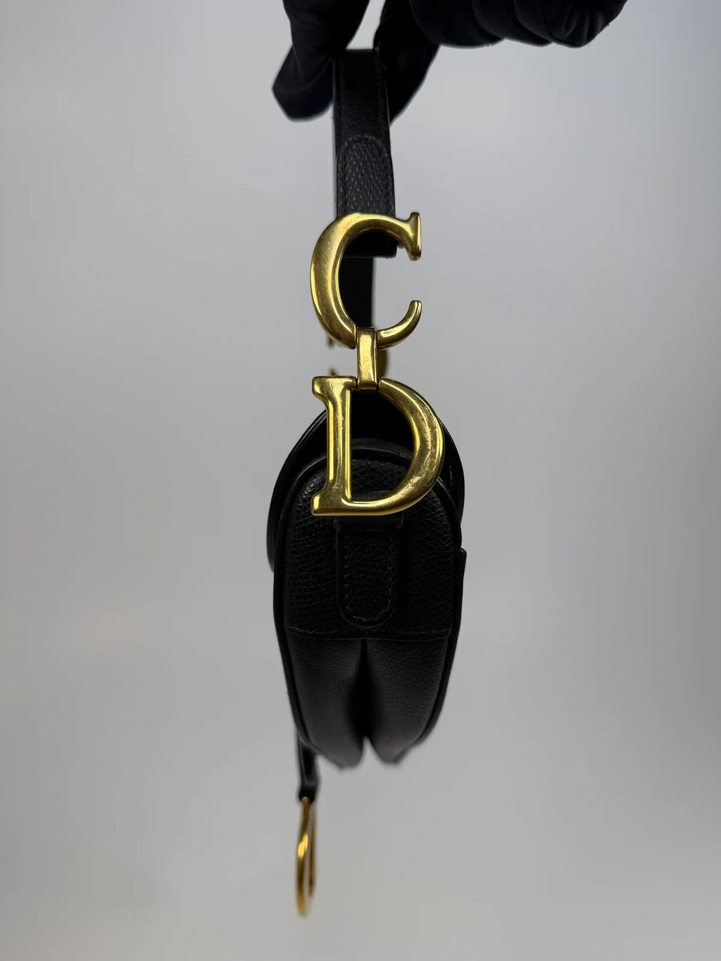 CHRISTIAN DIOR MINI SADDLE BAG IN BLACK LEATHER WITH GOLD HARDWARE