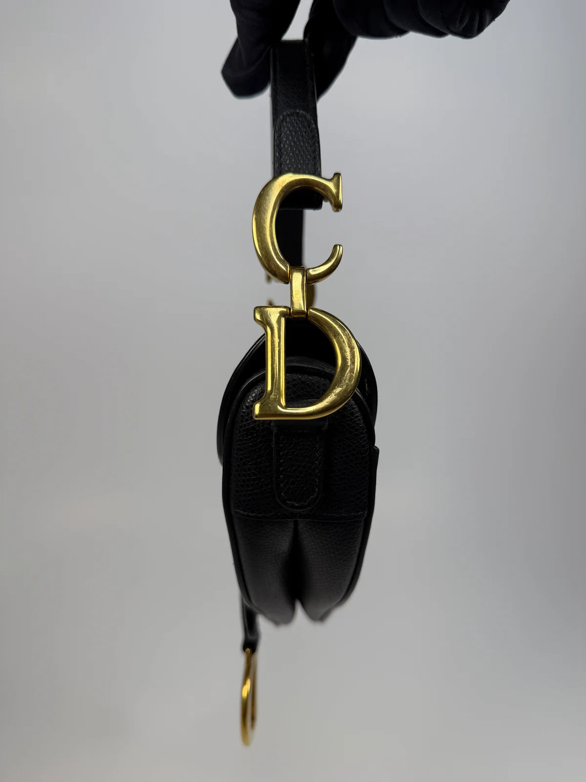 CHRISTIAN DIOR MINI SADDLE BAG IN BLACK LEATHER WITH GOLD HARDWARE