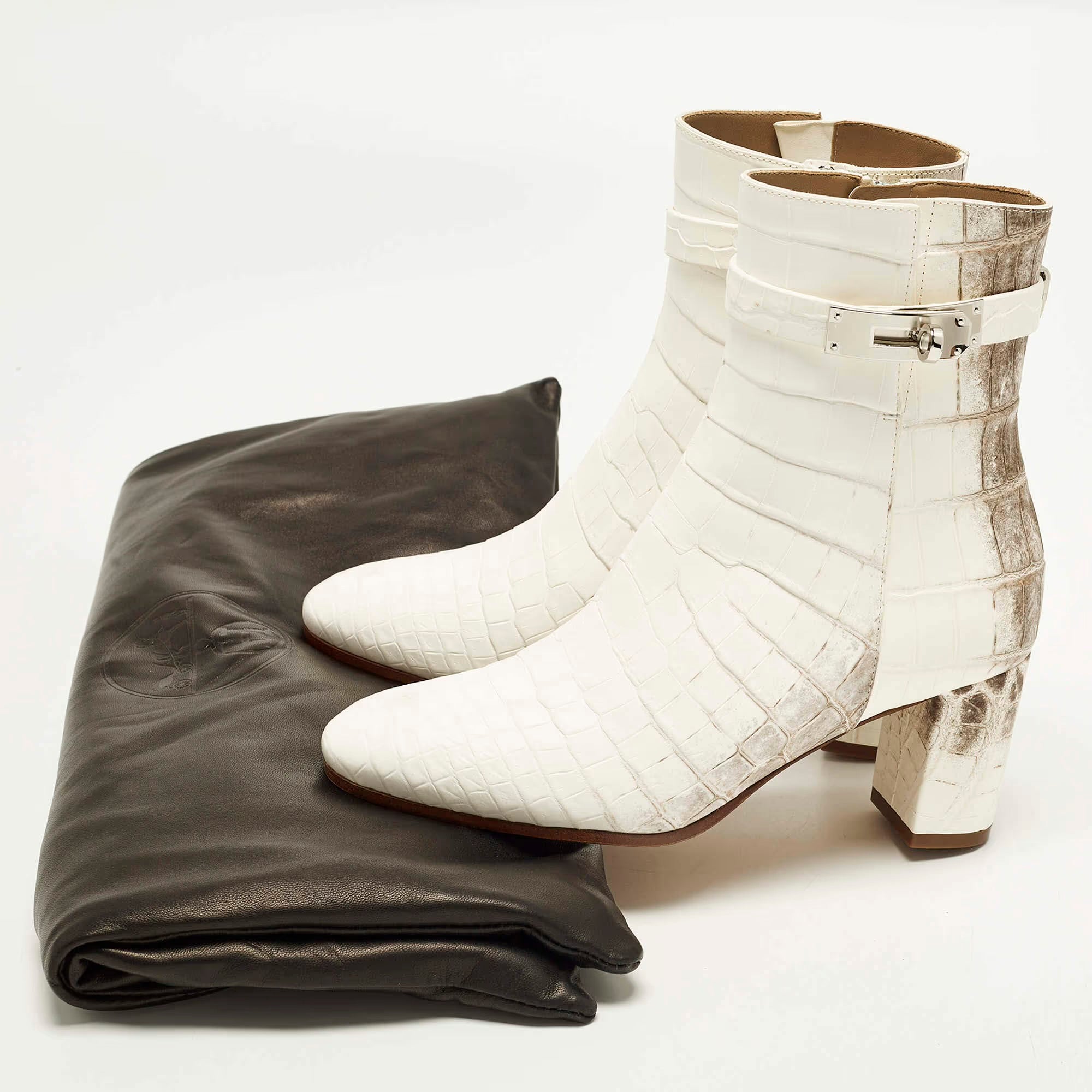 Hermes Saint Germain Size 36 White Himalaya Niloticus Crocodile Ankle Boots