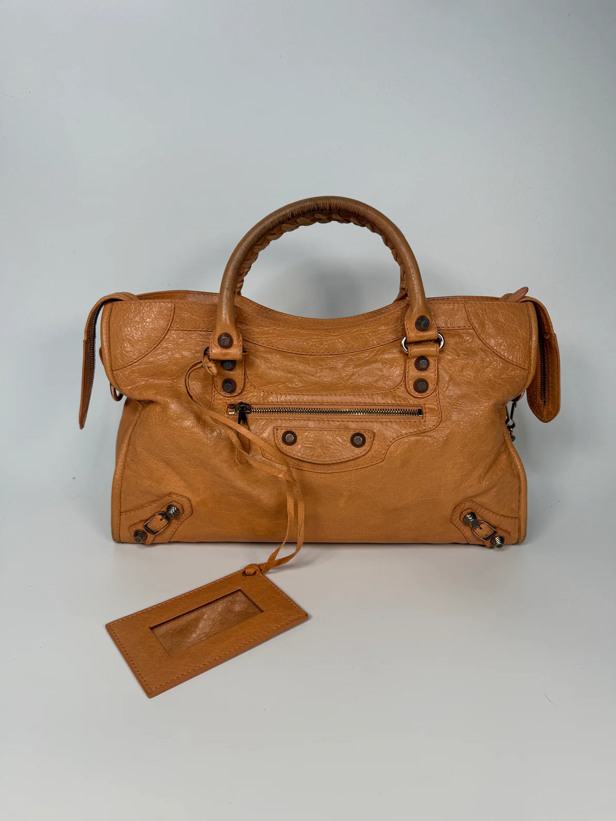 BALENCIAGA MEDIUM LE CITY BAG IN PEACH LEATHER WITH GOLD HARDWARE