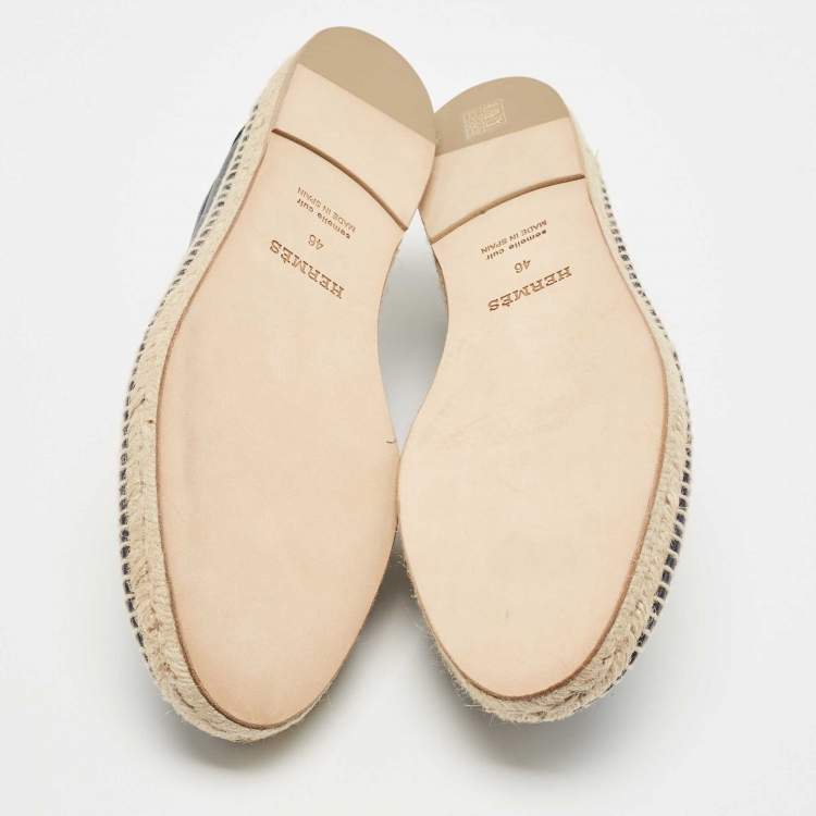 Hermes Navy Blue Leather Trip Espadrilles Size 46
