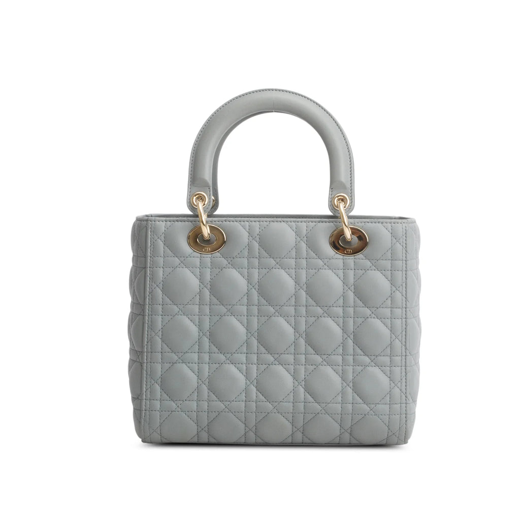 Christian Dior 2021 Grey Cannage Lambskin Leather Medium Lady Dior Bag