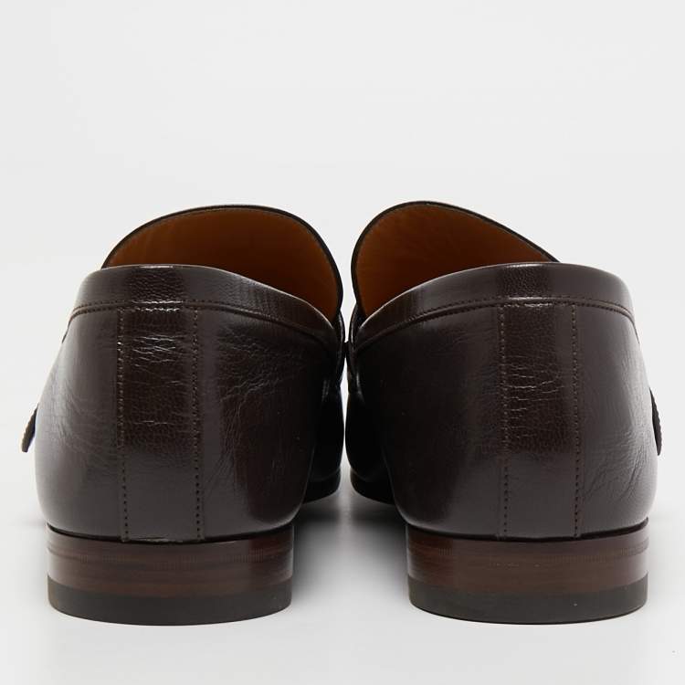 Gucci Brown Leather GG Marmont Web Loafers Size 46