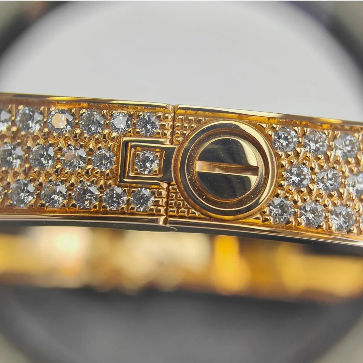 Cartier Love Paved Diamond 18K Rose Gold Cuff Bracelet Size 18