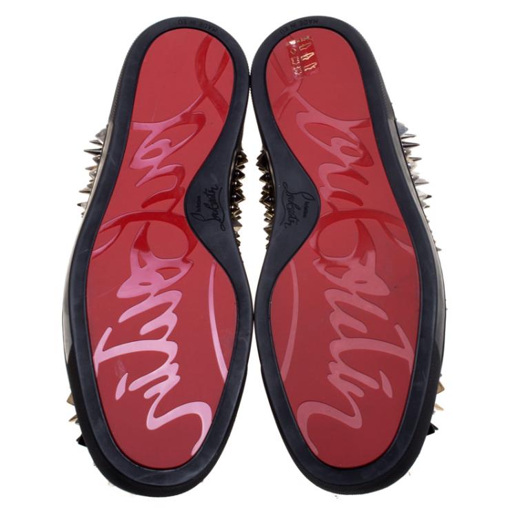 Christian Louboutin Black Leather Louis Spikes Lace Up High Top Sneakers Size 41
