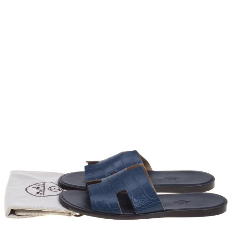 Hermes Indigo Blue Alligator Izmir Sandals Size 44