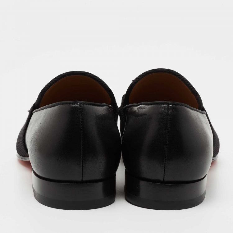 Christian Louboutin Black Leather and Raffia Panamax Spiked Loafers Size 43.5