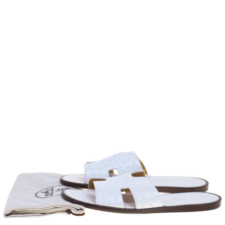Hermes White Ostrich Izmir Sandals Size 44