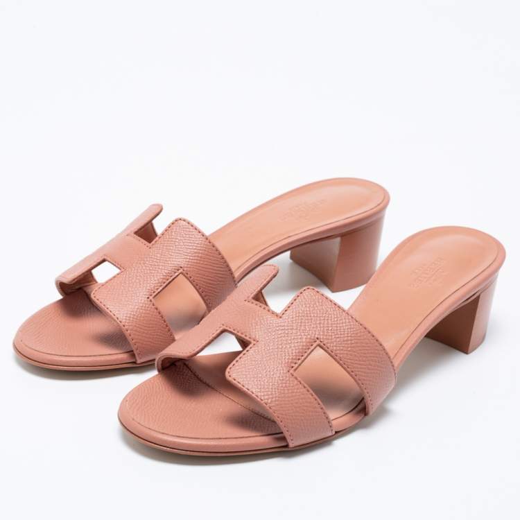 Hermès Pink Leather Oasis Sandals Size 36