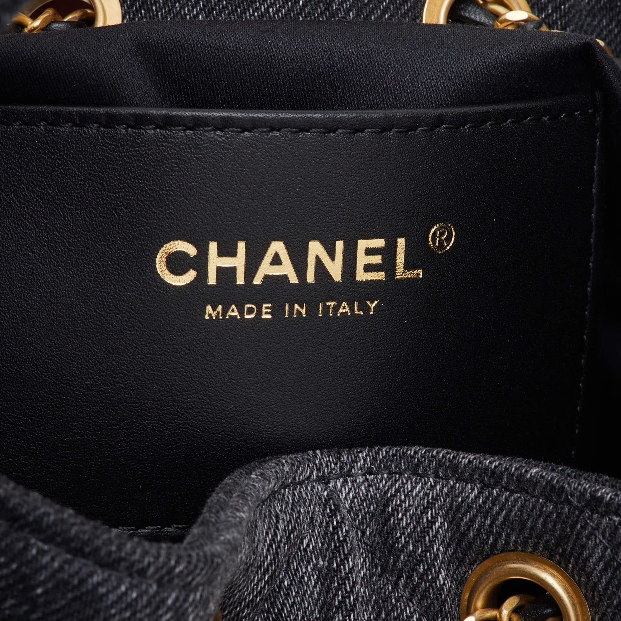 Chanel 25 Drawstring Black Quilted Denim Hobo