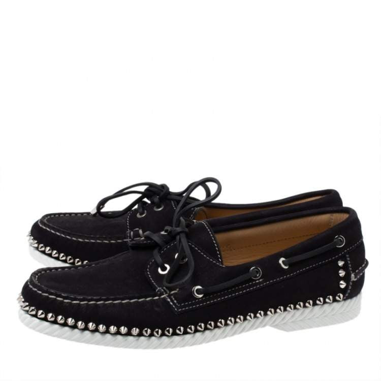 Christian Louboutin Black Suede Steckel Spike Boat Loafers Size 42