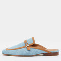 Hermes Groupie Size 37 Blue/Brown Denim and Leather Flat Mules