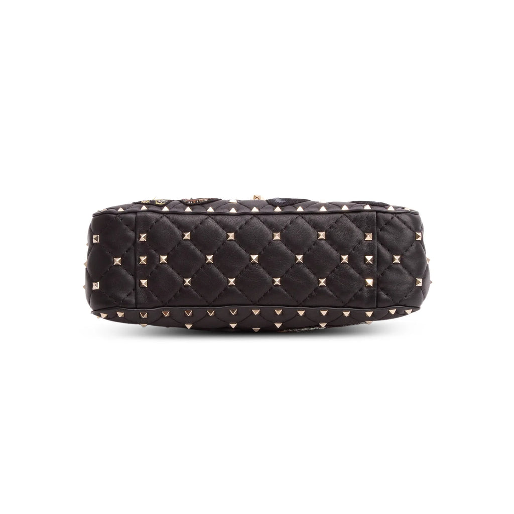 Valentino 2020 Black Nappa Leather Medium Rockstud Butterfly Embroidered Spike Shoulder Bag