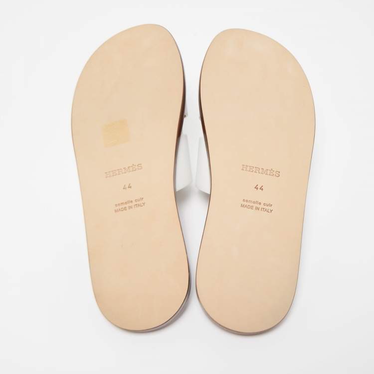 Hermes White Leather Oran Flat Sandals Size 44