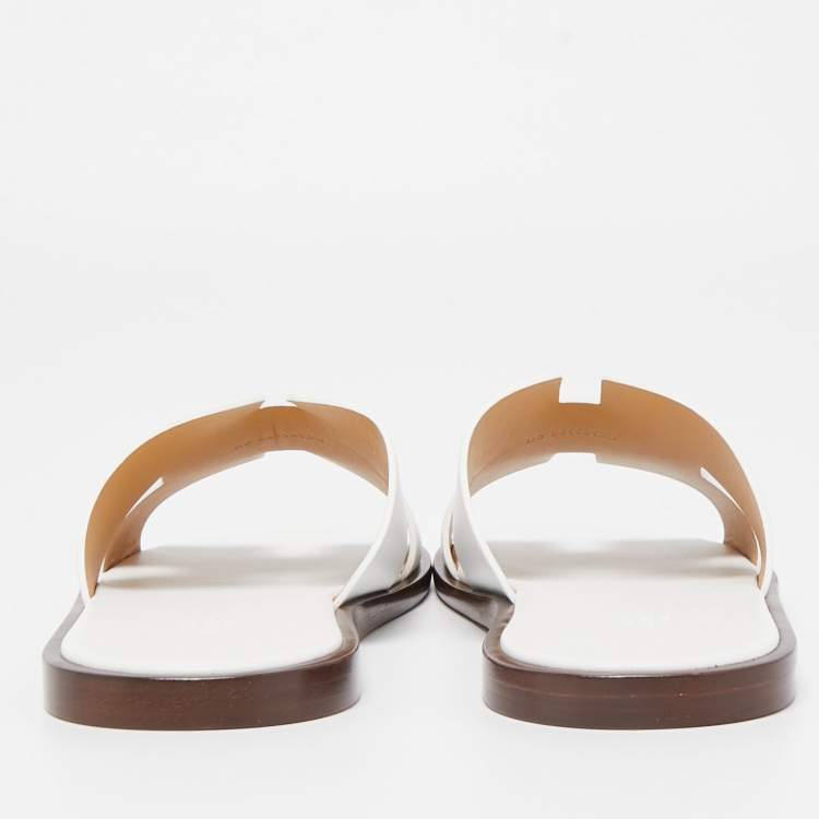 Hermes White Leather Oran Flat Sandals Size 44