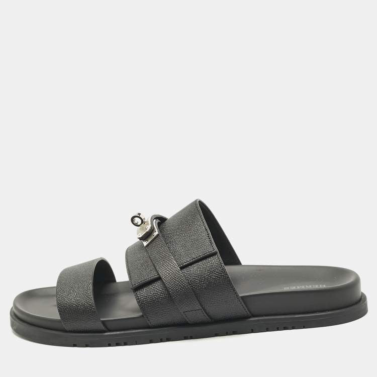 Hermès Black Leather Jackson Sandals Size 45