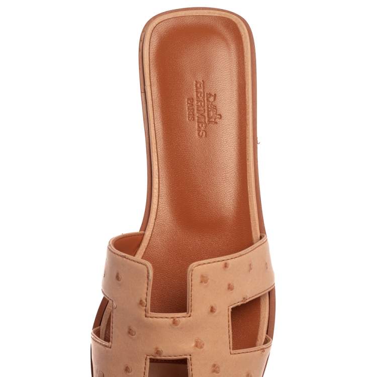 Hermes Pink Ostrich Leather Oran Sandals Size 38