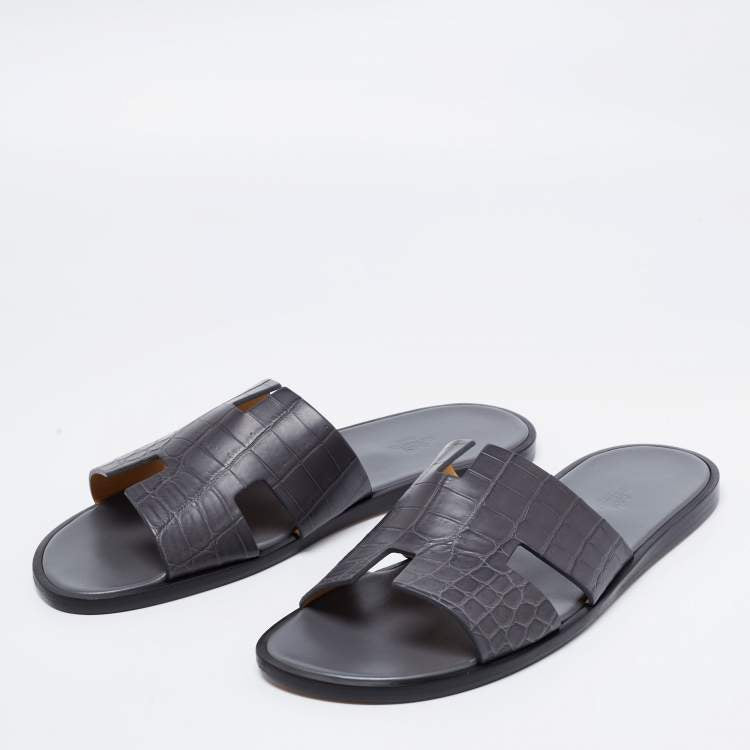 Hermès Grey Crocodile Leather Izmir Flats Size 45