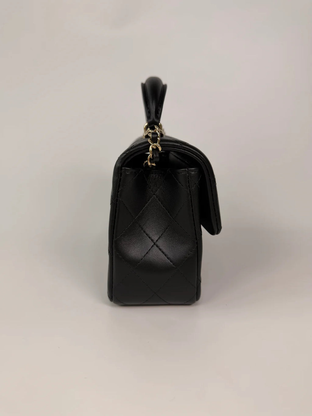 CHANEL MINI RECTANGLE TOP HANDLE IN BLACK LAMBSKIN LEATHER WITH PALE GOLD HARDWARE