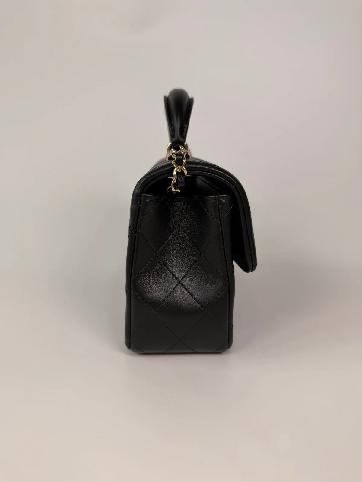 CHANEL MINI RECTANGLE TOP HANDLE IN BLACK LAMBSKIN LEATHER WITH PALE GOLD HARDWARE