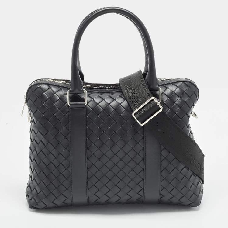 Bottega Veneta Black Intrecciato Leather Slim Briefcase