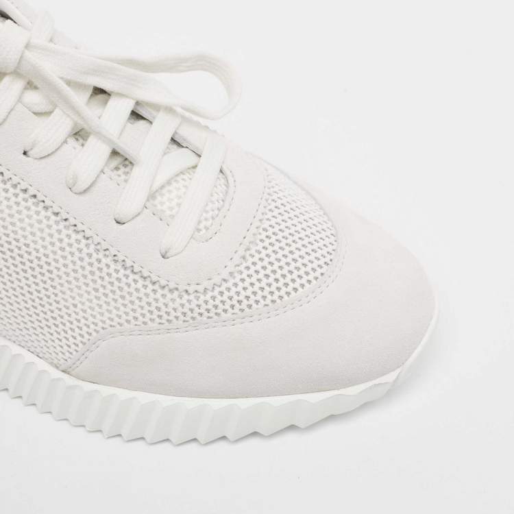 Hermes White Suede and Mesh Bouncing Sneakers Size 37