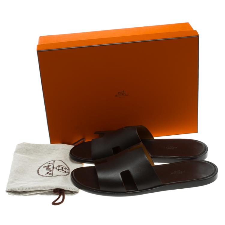Hermes Dark Brown Leather Izmir Sandals Size 44.5