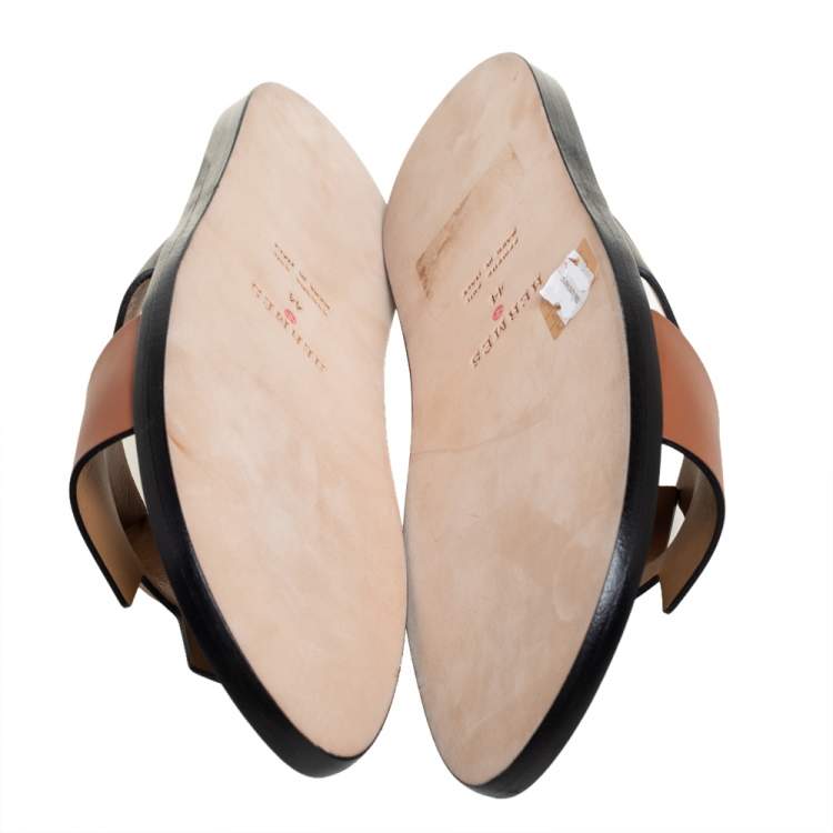 Hermés Black/Brown Leather Izmir Flat Slides Size 44