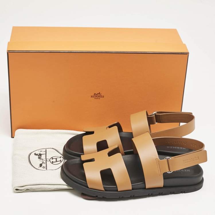 Hermes Brown Leather Genius Sandals Size 37.5