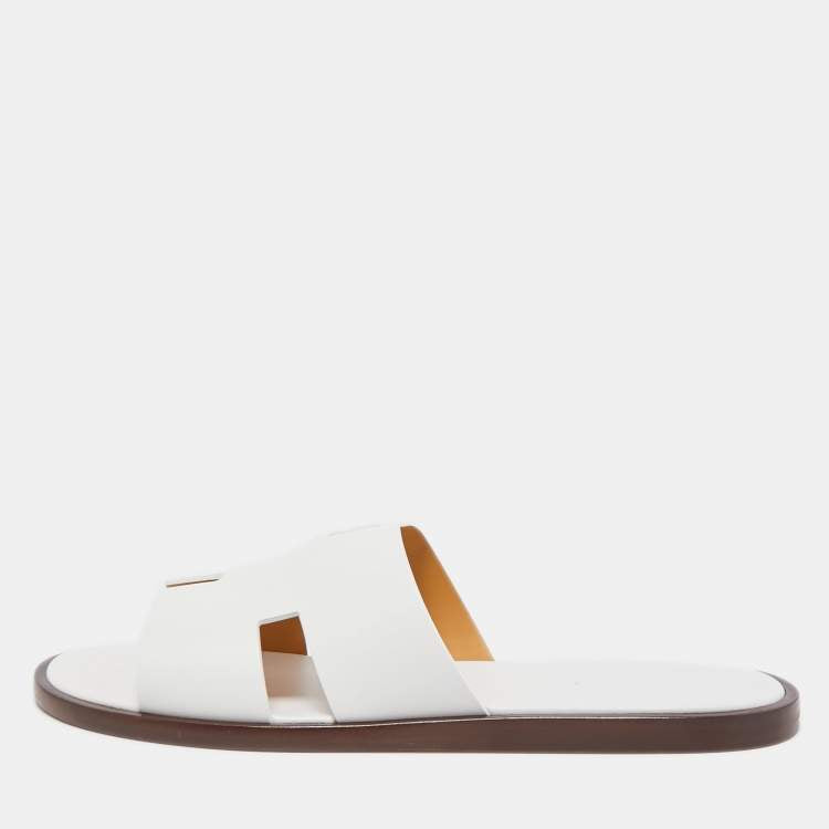 Hermes White Leather Oran Flat Sandals Size 44