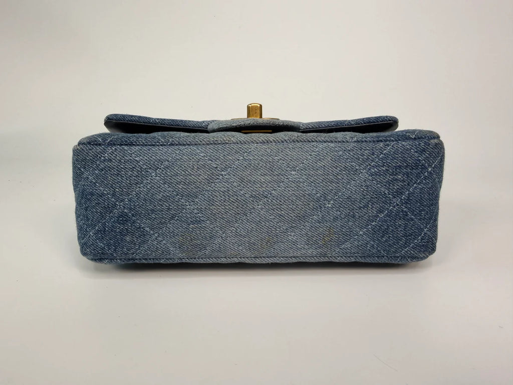 CHANEL MINI RECTANGLE IN BLUE DENIM WITH GOLD HARDWARE