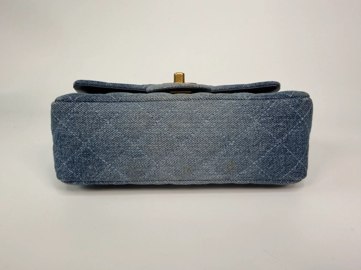 CHANEL MINI RECTANGLE IN BLUE DENIM WITH GOLD HARDWARE