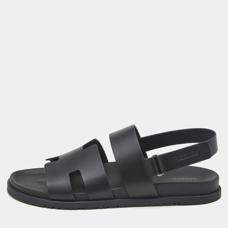 Hermes Black Leather Genius Flat Sandals Size 46