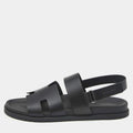 Hermes Black Leather Genius Flat Sandals Size 46