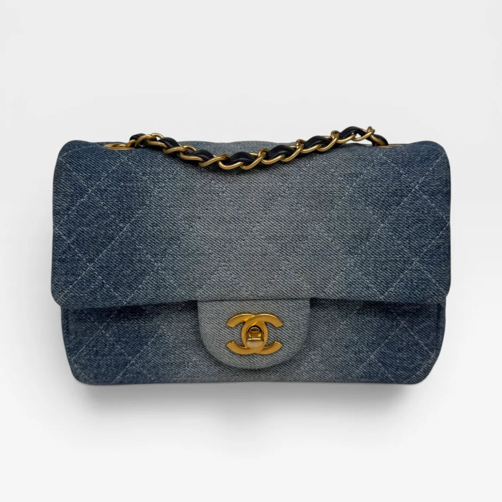 CHANEL MINI RECTANGLE IN BLUE DENIM WITH GOLD HARDWARE