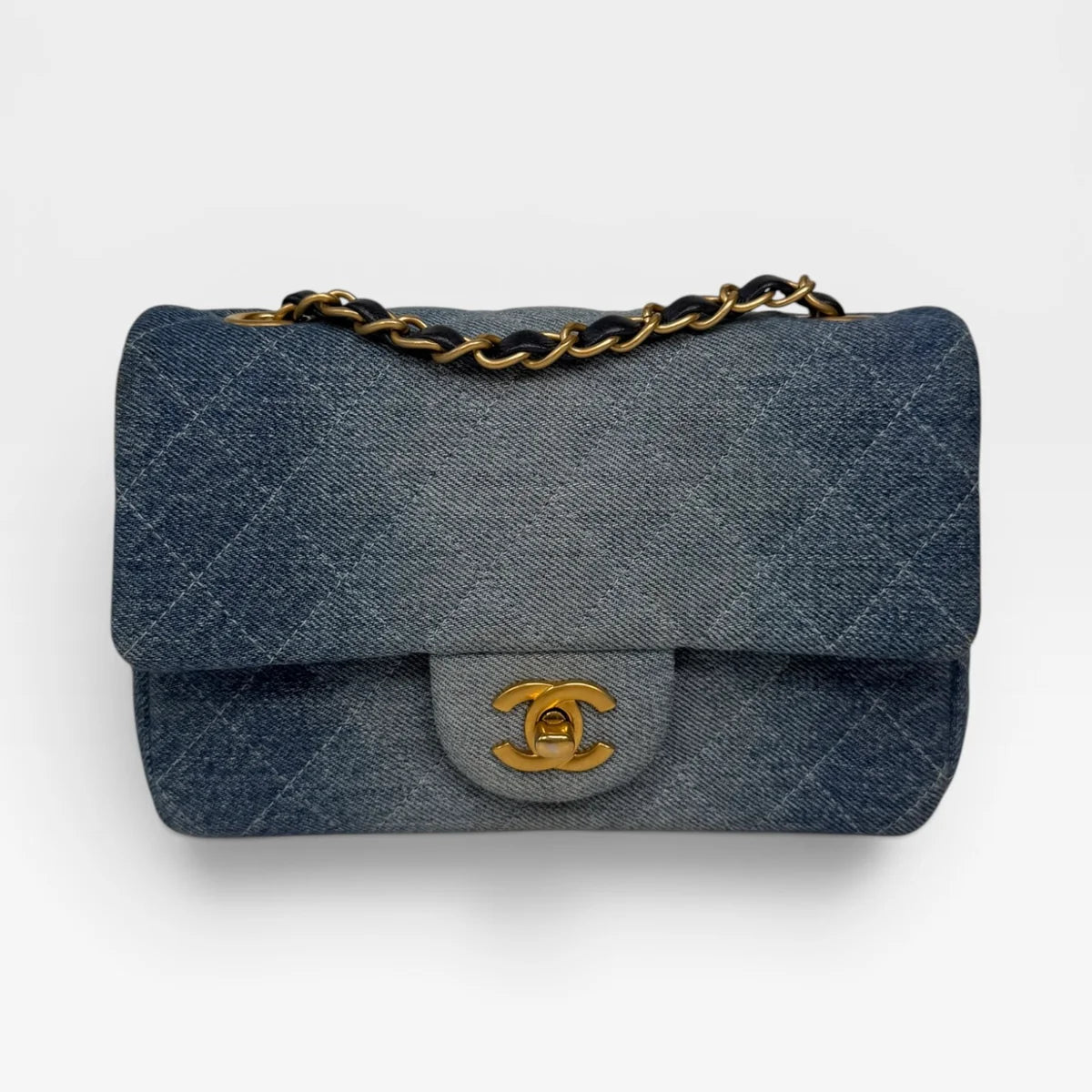 CHANEL MINI RECTANGLE IN BLUE DENIM WITH GOLD HARDWARE