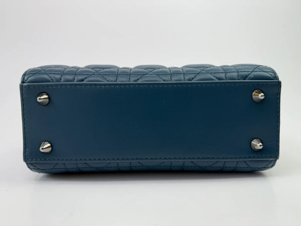 CHRISTIAN DIOR LADY DIOR SMALL BAG IN DENIM BLUE WITH SILVER HARDWARE