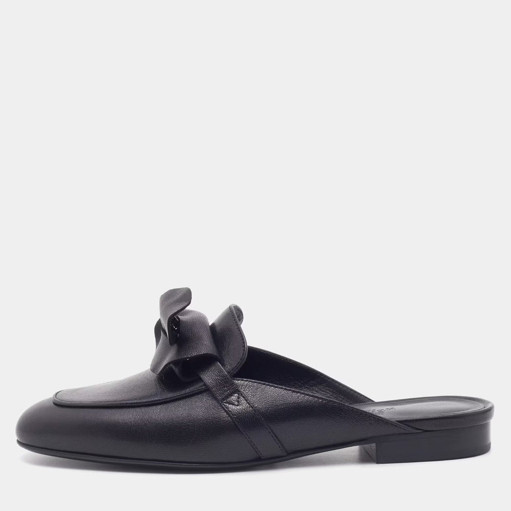 Hermes Black Leather Oz Mules Size 36