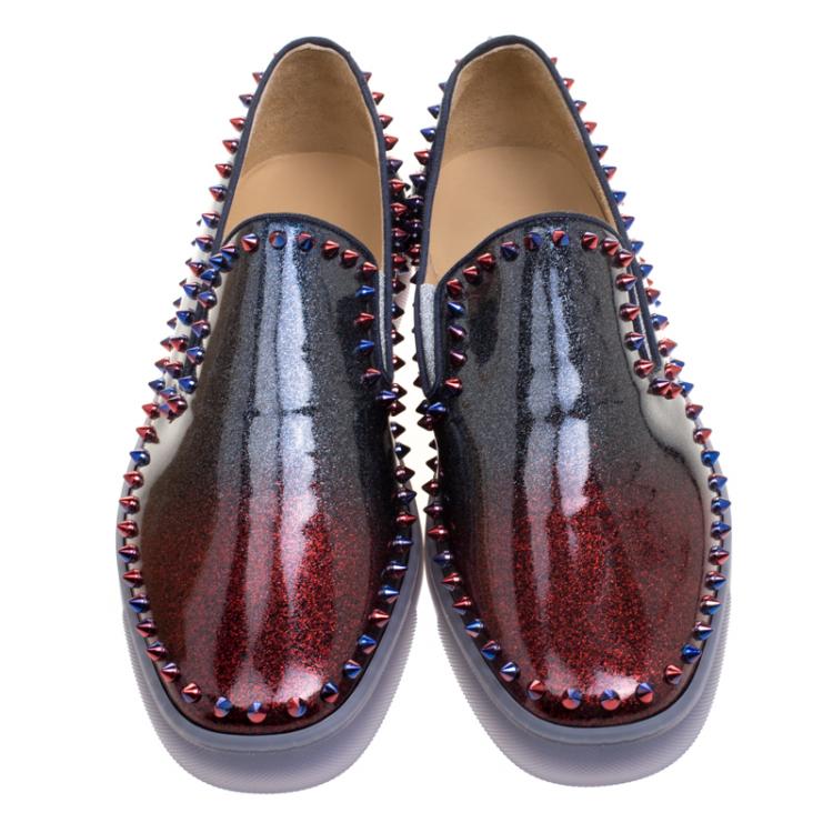 Christian Louboutin Ombrè Glitter Patent Leather Spike Pik Boat Slip On Sneakers Size 43.5