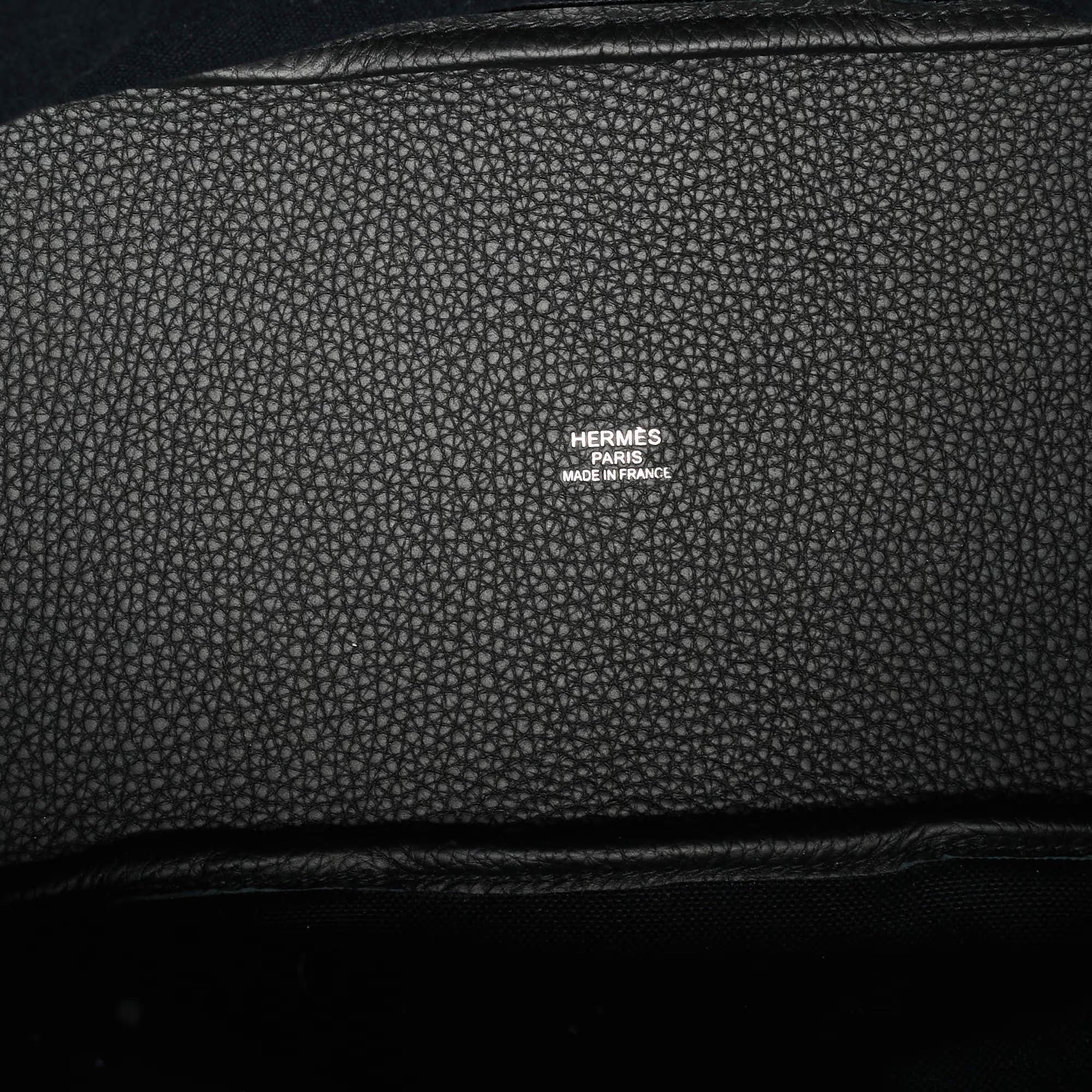 Hermes Pursangle MM Noir/Caramel Militaire Toile and Taurillon Clemence Leather Tote