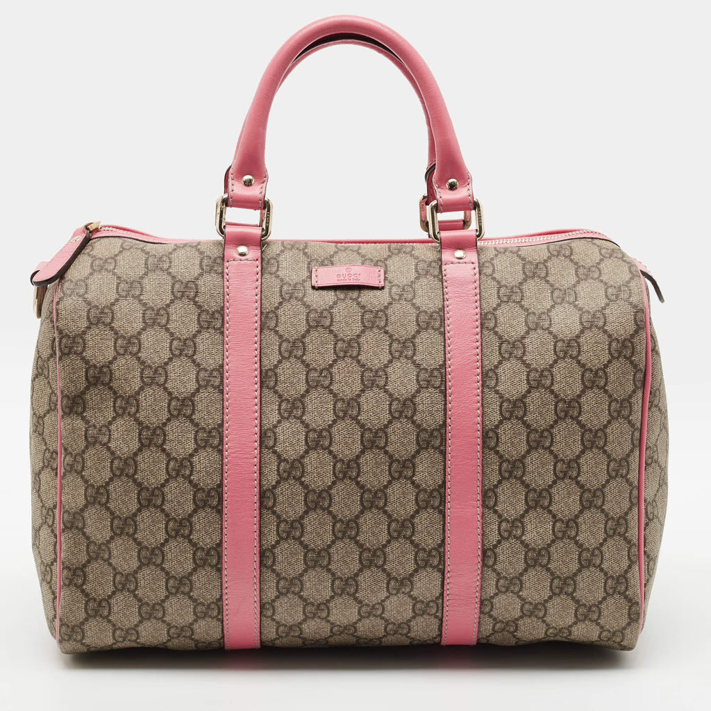 Gucci Joy Medium Pink/Beige GG Supreme Canvas and Leather Boston Bag